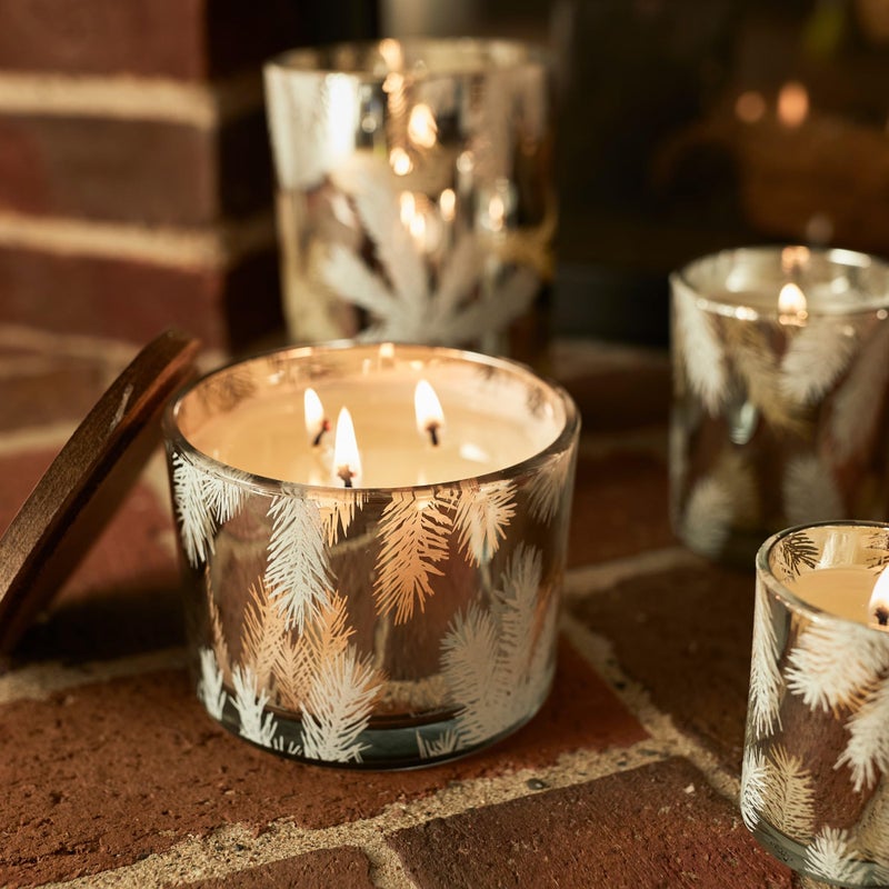 Thymes Frasier Fir Candles - Statement Collection - Silver with Pine Needle Design - Scented Candles for Home Decor - Notes of Siberian Fir Needles, Cedarwood & Sandalwood - 3 Wick (12.5 oz) - Image 2